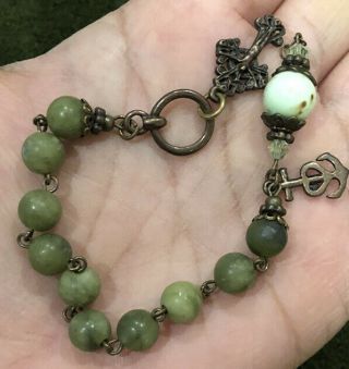 Vintage Green Bracelet With Charms 6”
