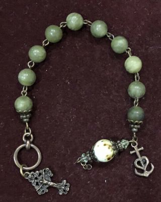 Vintage Green Bracelet With Charms 6” 2