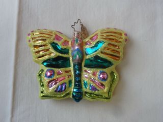 Christopher Radko " All A Flutter " Vintage Butterfly Ornament Yellow Perfect
