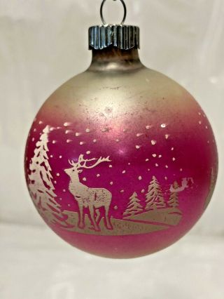 VTG SHINY BRITE Pink OMBRE Starry Night REINDEER Unsilvered Glass Xmas Ornament 2
