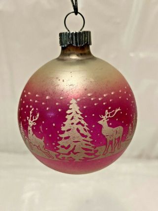 VTG SHINY BRITE Pink OMBRE Starry Night REINDEER Unsilvered Glass Xmas Ornament 3