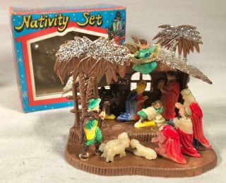 Vintage 1960s Hard Plastic Christmas Nativity Creche Hong Kong