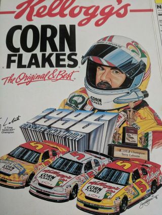 1996 Terry Labonte NASCAR Kellogg ' s Corn Flakes Empty Box Great Graphics SEE 2