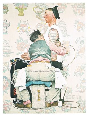 Norman Rockwell Vintage Print: " The Tattoo Artist " Sailor Tattooist Navy 8 " X10 "