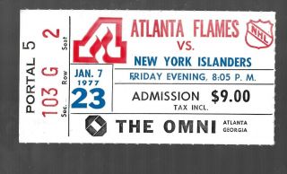 Hockey Nhl Atlanta Flames Ticket Stub,  1977,  Vs York Islanders