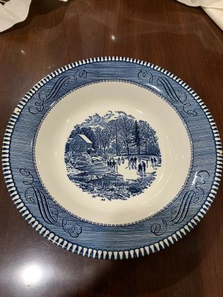 Vintage Currier And Ives Royal Blue “early Winter” Soup Bowl
