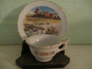 St.  Louis Zoo Vintage Mini Plate And Cup - Bear Pits,  Train,  Giraffes