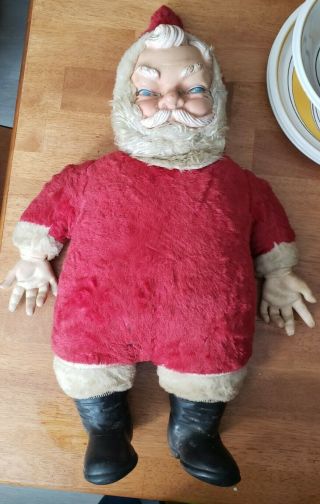 Vintage Mcm Rushton ? Santa Claus Plush Doll As Found Rubber Face
