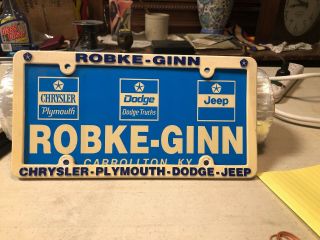 Vtg Advertising Robke - Ginn Chrysler Dealership License Plate/frame Carrollton Ky