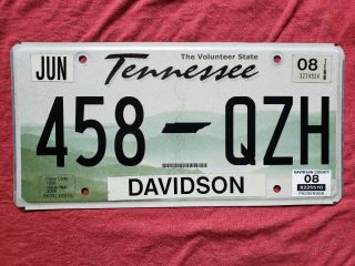 2008 Tennessee License Plate Davidson County 458 Qzh