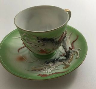 Vintage Green Dragonware Demitasse Tea Cup And Saucer Set