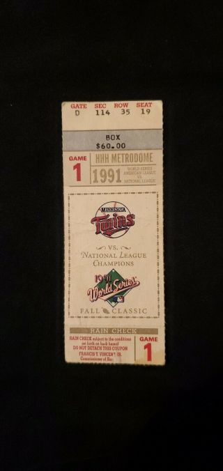 1991 World Series Atlanta Braves Vs Minnesota Twins Tickets Stub Hhh Metrodome