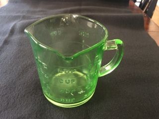 Vintage Green Depression Glass Measuring Cup With 3 Pour Spouts