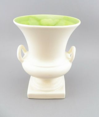 Vtg Red Wing Pottery 871 Footed Double Handled Urn Vase Cream W/ Green Inside