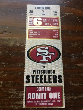 San Francisco 49ers Ticket Stub Nov 7,  1999 Vs.  Pittsburgh Steelers
