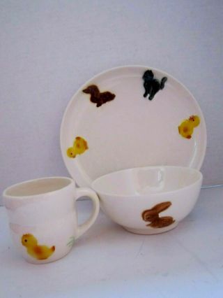 Goebel Rare Vintage Porcelain 3 Piece Childs Dish Set Plate Bowl & Cup Germany