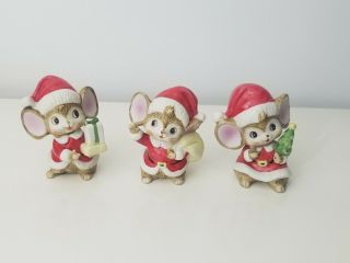 Vintage Homco Christmas Mice Set 3 Figurines Hone Ceramic 5405 Labels