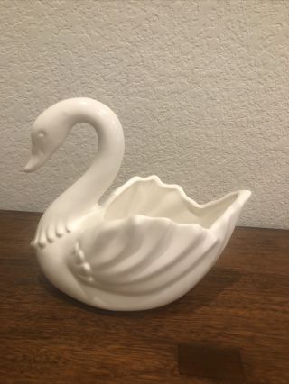 Vintage Hull Swan Art Pottery Planter - White Matte f71 USA 3