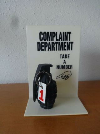 Vintage Complaint Department Take A Number Pineapple Hand Grenade 3d Desk Sign