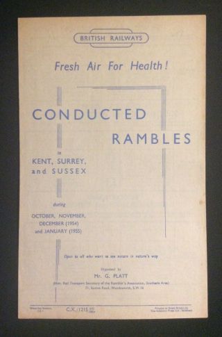 1954 Railway Handbill Timetable Rambles In Kent Surrey Sussex