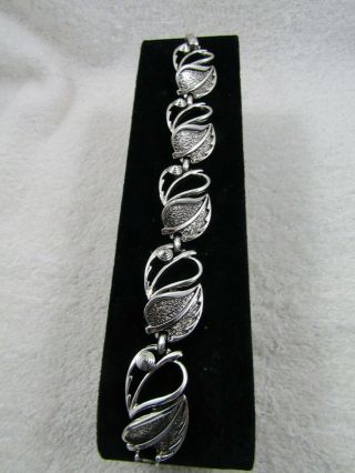 Vintage Sarah Coventry Windsong Leaf Design Silver Tone Link Bracelet 7.  5 "