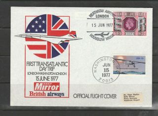 Gb Cover Carried On Concorde For 1st Transatlantic Day Trip,  15 June 1977,  With