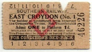 Southern Railway Platform Ticket East Croydon (no.  1