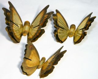 Brass Butterfly Wall Art Metal Plaques Graduated Sizes Mid Century Vintage Set 3