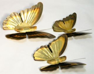 Brass Butterfly Wall Art Metal Plaques Graduated Sizes Mid Century Vintage Set 3 2