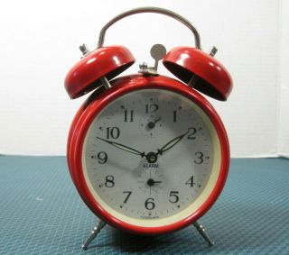 Vintage Old Style Wind Up Red Alarm Clock