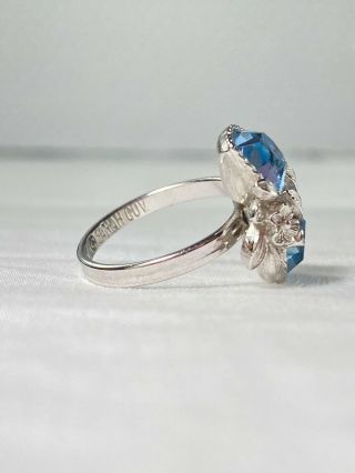 Sarah Coventry Blue Heart Glass RING Flowers Vintage Silver Tone Adjustable 3
