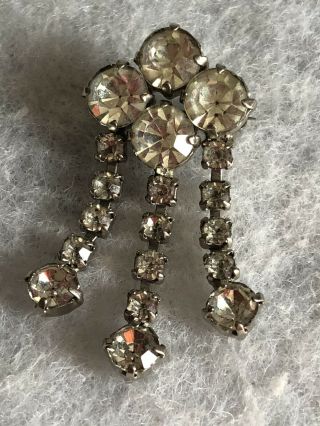 1940s Drop Dangle Brooch Clear Glass Gems Jewellery Jewelry Vintage Retro Old