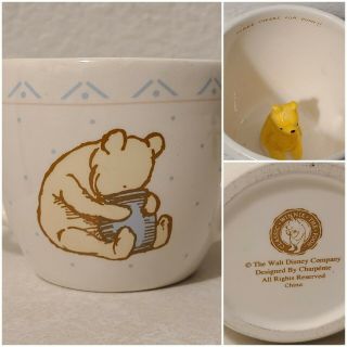 Vtg Walt Disney Rare 3 Cheers Winnie The Pooh Childs 2 Handle Mug Surprise Cup