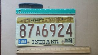 License Plate,  Indiana,  1982,  Hoosier State,  87 A 6924