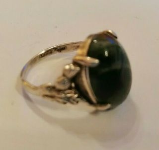 Vintage Sterling silver and moss agate ring with thistle detail shoulders size N 3
