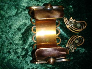 Marked Renoir vintage modernist copper cuff bracelet & clip on earrings.  50 ' s. 3