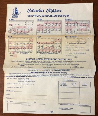 Only 1 On Ebay Rare 1982 Columbus Clippers Schedule & Order Form Don Mattingly