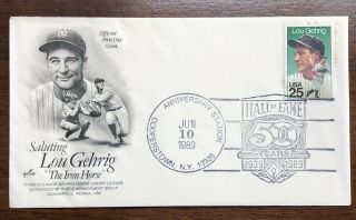 Lou Gehrig Ny Yankees First Day Cover Hof 50th Anniversary “iron Horse” Artcraft