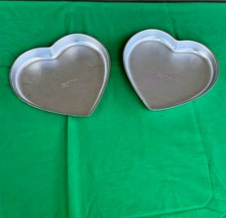 SET OF 2 VINTAGE WILTON HEART SHAPED ALUMINUM CAKE PANS 502 - 951 2