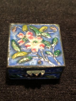 Antique Vintage Pill Box With Enamel Top From Mexico
