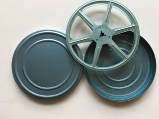 Vintage Blue Metal 8mm Film Reel & Storage Canister 6 " Reel