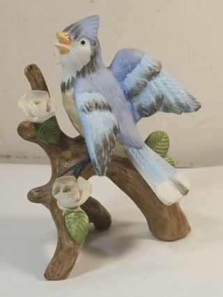 Vintage Porcelain Blue Bird On Branch Figurine 4 " X 3 "
