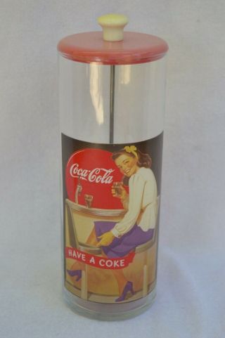 Vintage Coca - Cola Glass Straw Holder Dispenser Have A Coke 80’s