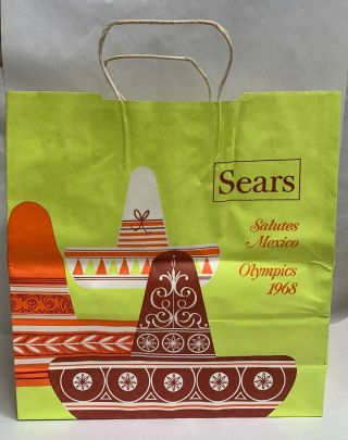 Vtg 1968 Sears Salutes Mexico Olympics Department Store Paper Shopping Bag (a4)