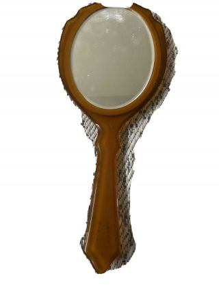 Vintage Green Celluloid Bakelite Hand Held Vanity Mirror