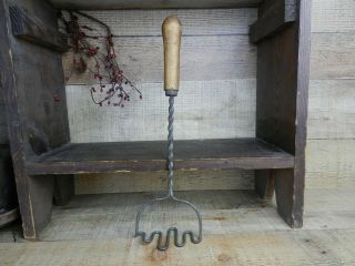 Vintage Long Twisted Wire Potato Masher - Wooden Handle 13 1/2 "