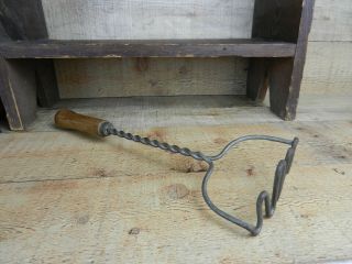 Vintage Long Twisted Wire Potato Masher - Wooden Handle 13 1/2 