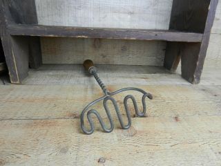 Vintage Long Twisted Wire Potato Masher - Wooden Handle 13 1/2 