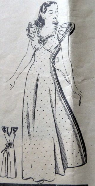 Lovely Vtg 1940s Nightgown Sewing Pattern Small - Medium