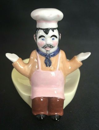 Vintage Handmade 1971 Ceramic Chef With Hat Double Spoon Rest 4 " Tall